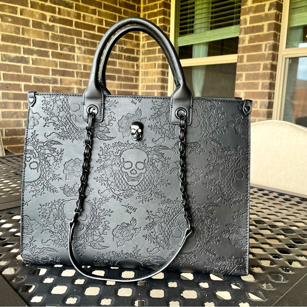 Betsey Johnson Black Embossed Skull Tote Bag